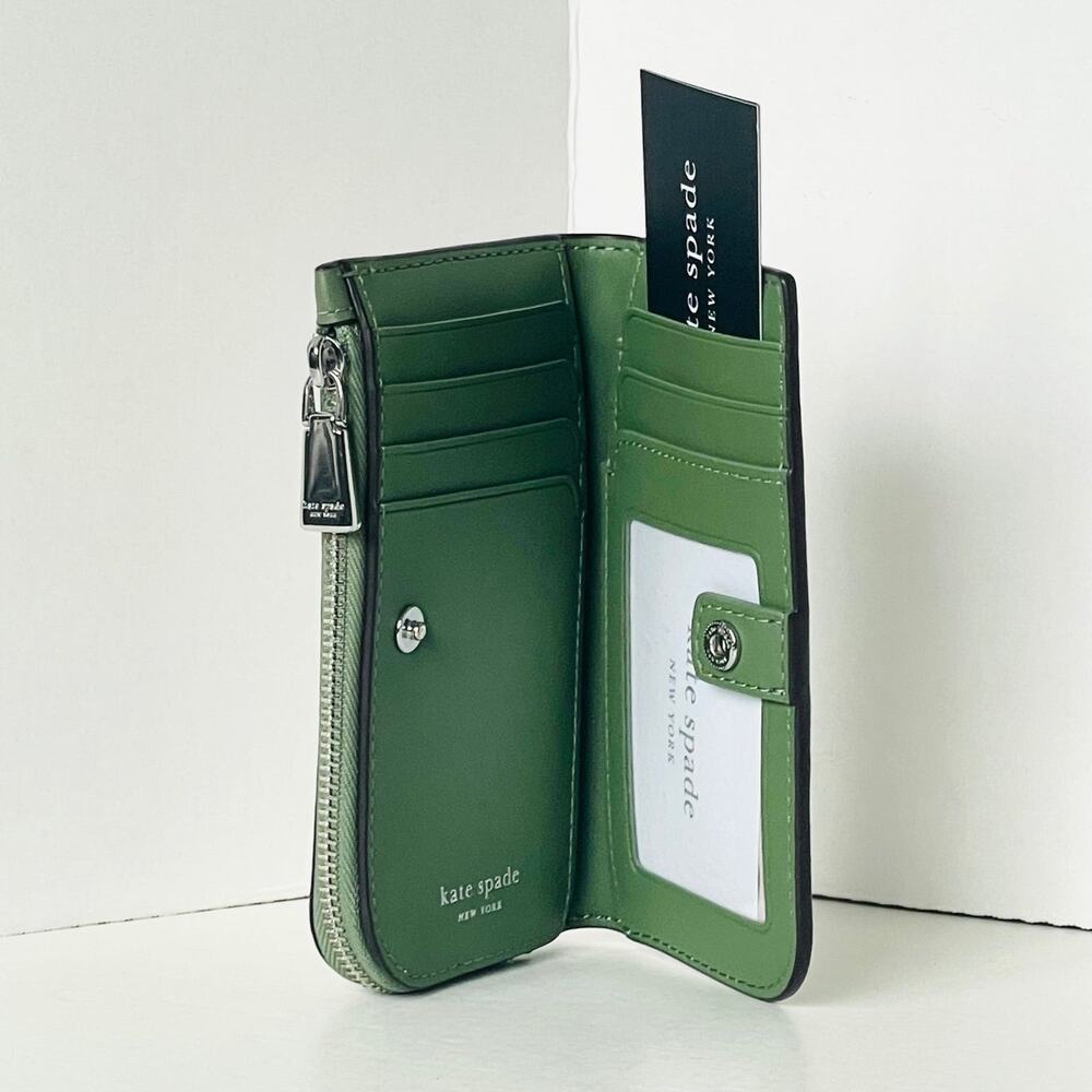 Kate Spade Devin Painterly Bouquet Bifold Wallet Cedar Green Floral - Picture 5 of 8